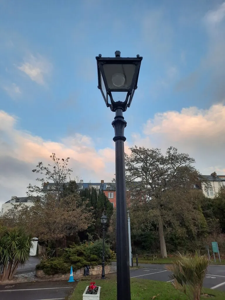 Hotel car park composite lamp posts, corrosion proof high lumen LED, East Devon