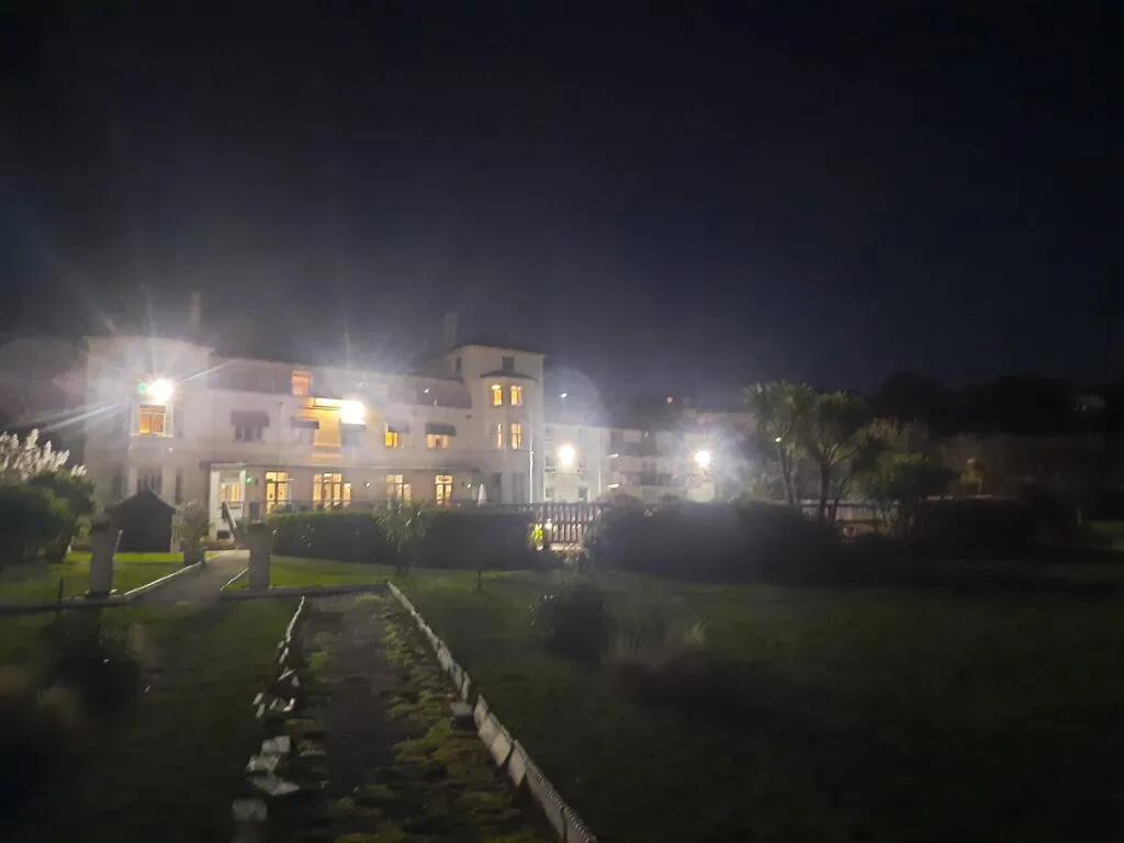 Commercial floodlighting installation in hotel garden, East Devon