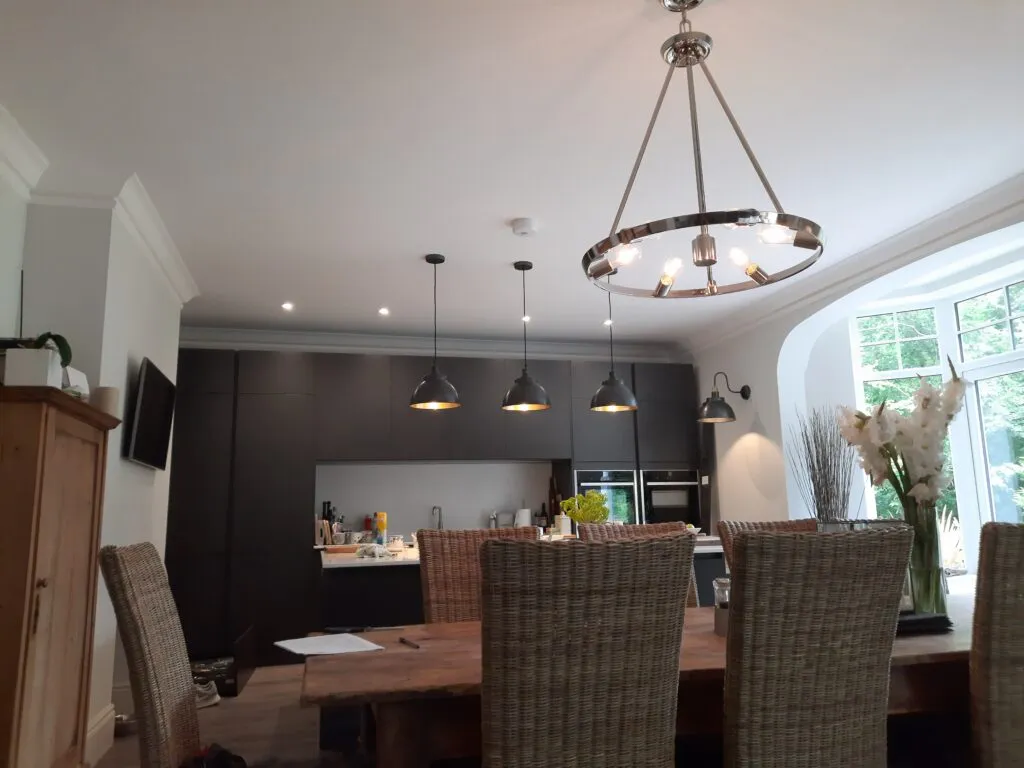 Chrome chandelier and LED lighting installation, Honiton Devon